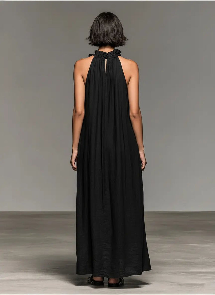 Damen Ärmelloses Rüschen Leinenmischung Maxikleid