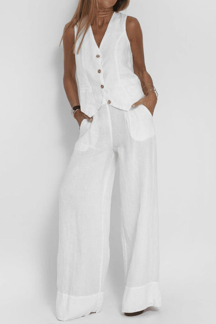 Damen Ärmelloses Weit Geschnittenes Two-Piece Set mit Weste - White