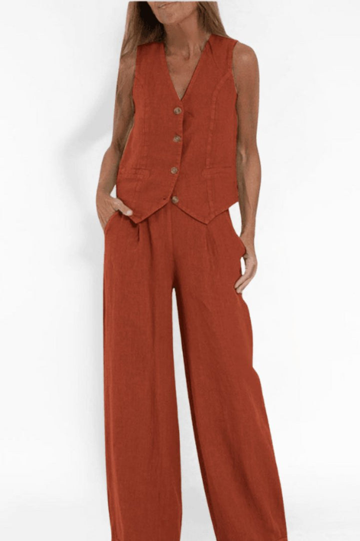 Damen Ärmelloses Weit Geschnittenes Two-Piece Set mit Weste - Orange