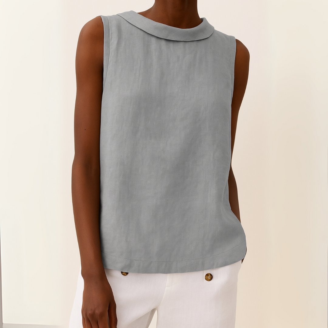 Damen Rollkragen Ärmellose Linen Bluse - Grey