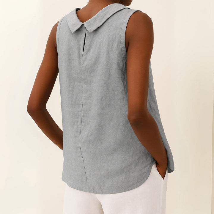 Damen Rollkragen Ärmellose Linen Bluse