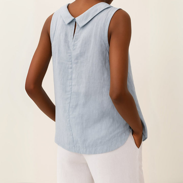 Damen Rollkragen Ärmellose Linen Bluse