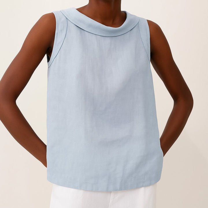 Damen Rollkragen Ärmellose Linen Bluse - Blue