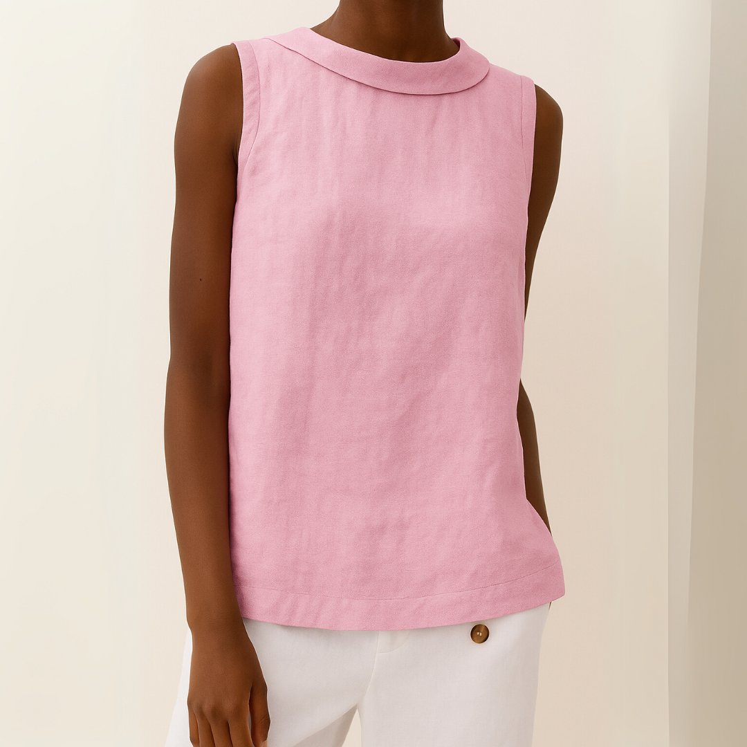 Damen Rollkragen Ärmellose Linen Bluse - Pink