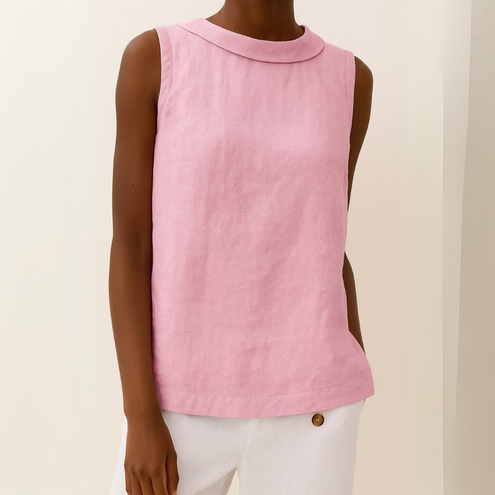 Damen Rollkragen Ärmellose Linen Bluse - Pink
