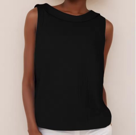 Damen Rollkragen Ärmellose Linen Bluse - black