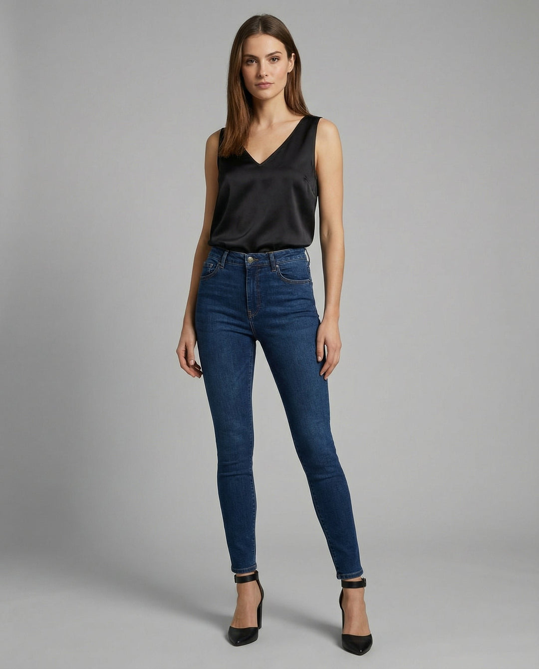 Damen Satin Camisole Top V-Ausschnitt Breite Träger