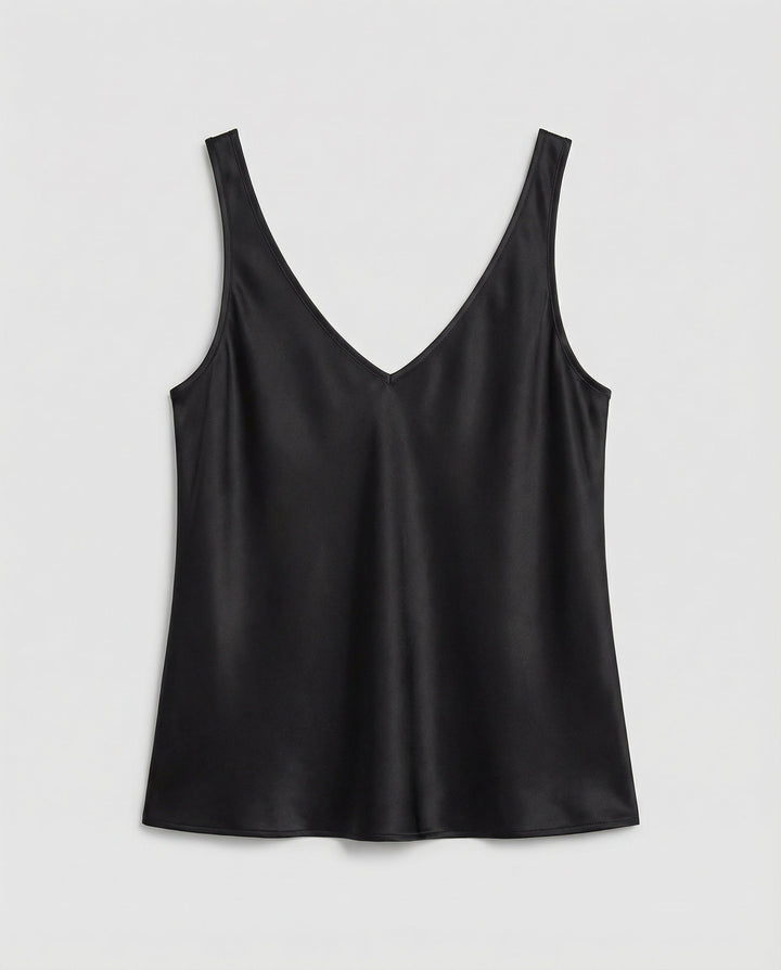 Damen Satin Camisole Top V-Ausschnitt Breite Träger
