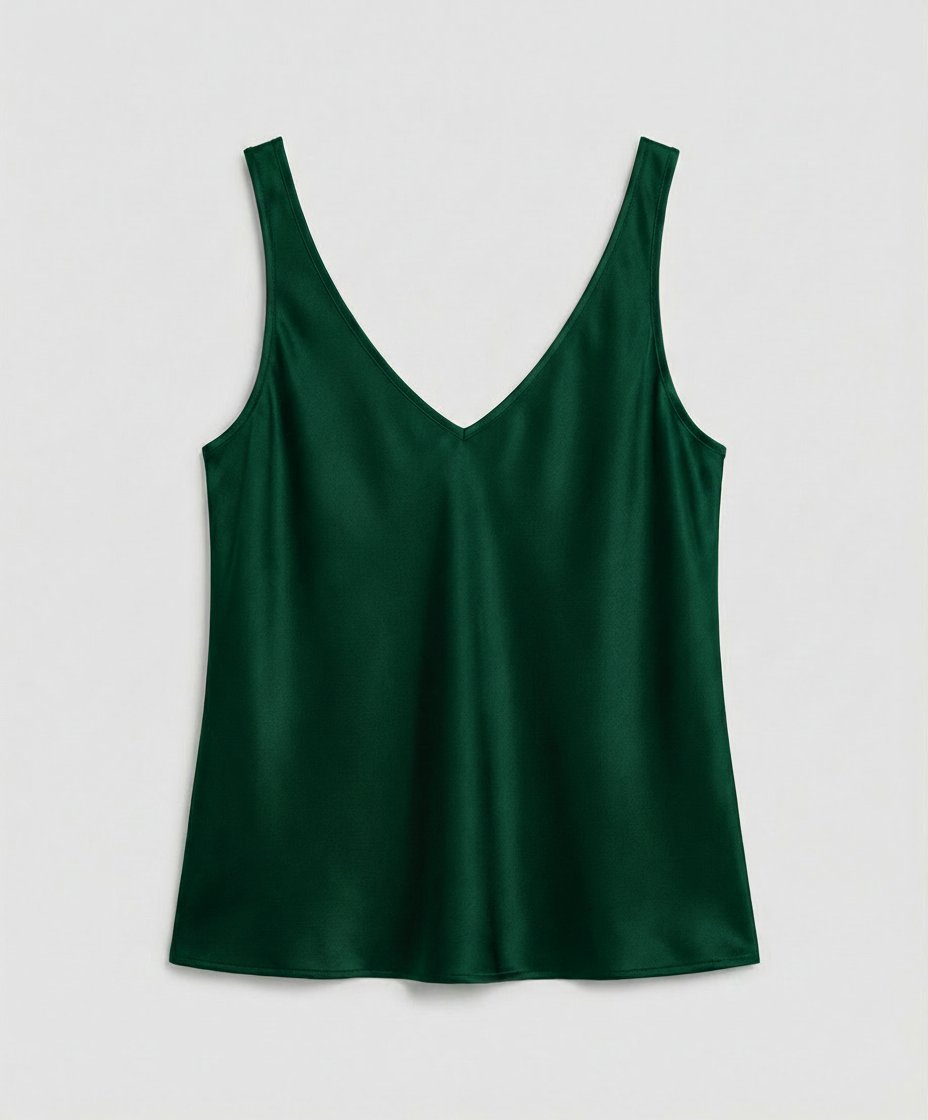 Damen Satin Camisole Top V-Ausschnitt Breite Träger - Green