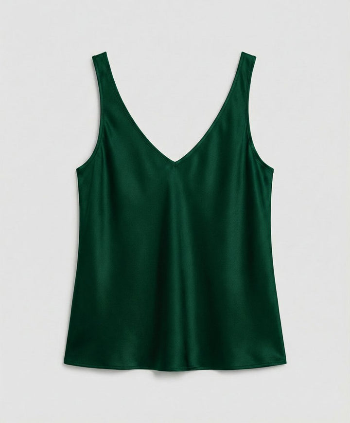 Damen Satin Camisole Top V-Ausschnitt Breite Träger - Green