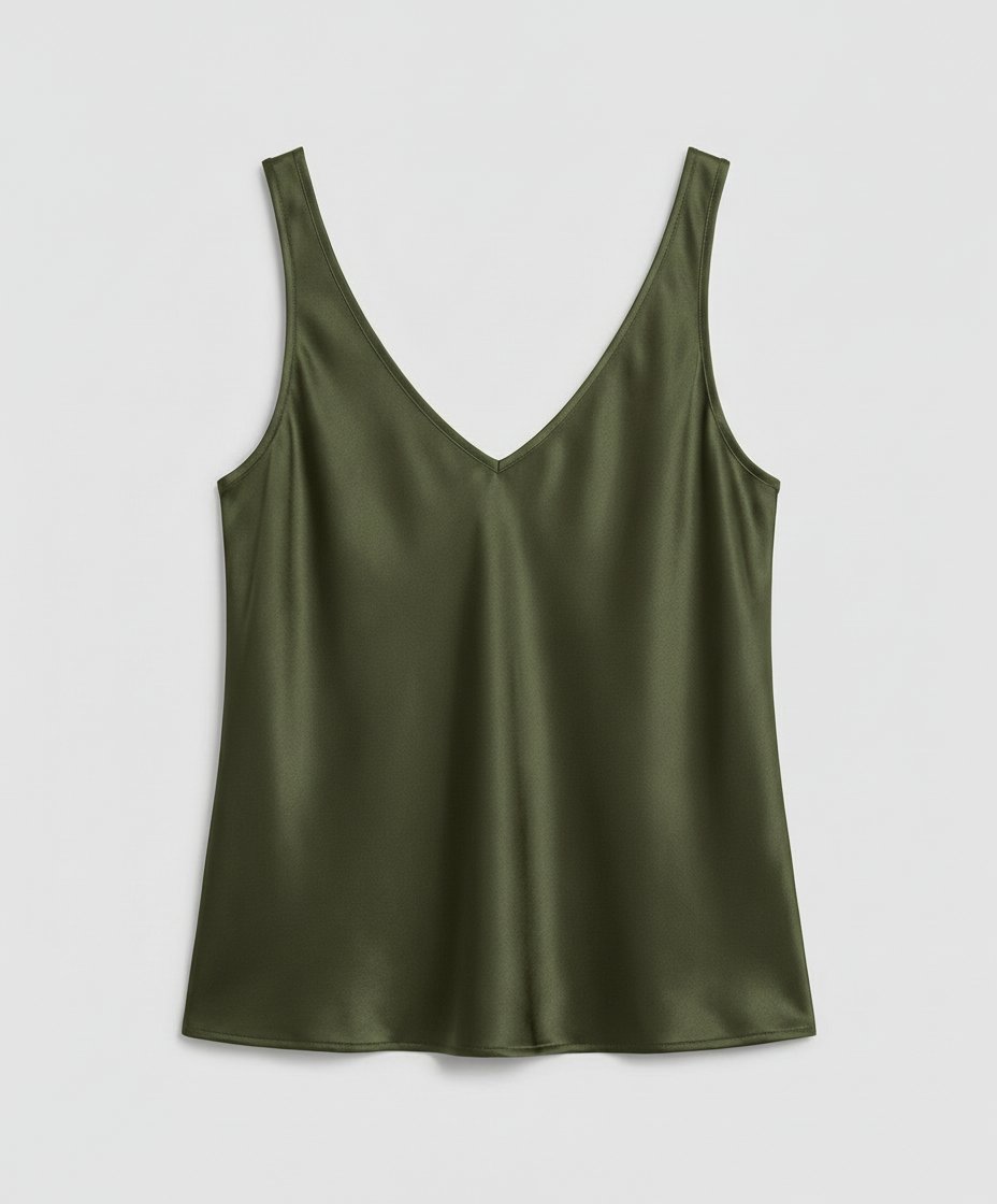 Damen Satin Camisole Top V-Ausschnitt Breite Träger - Army Green