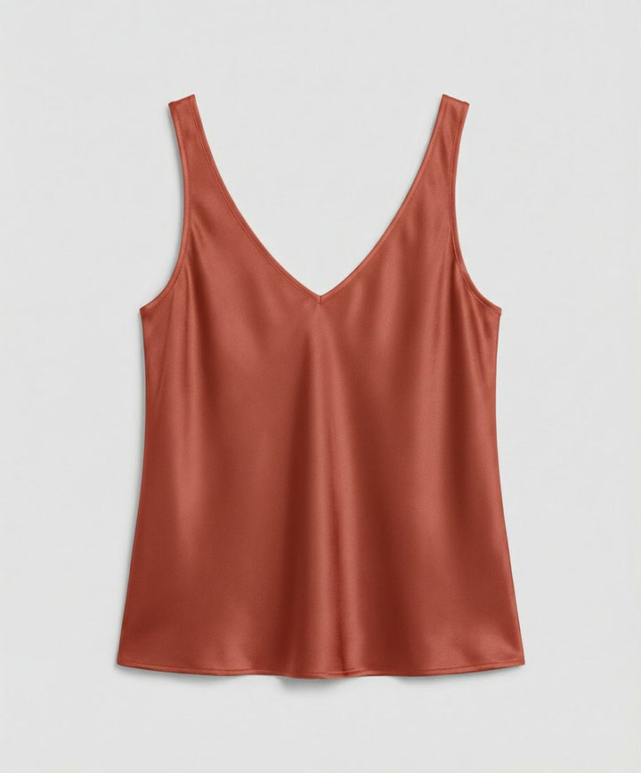 Damen Satin Camisole Top V-Ausschnitt Breite Träger - Orange