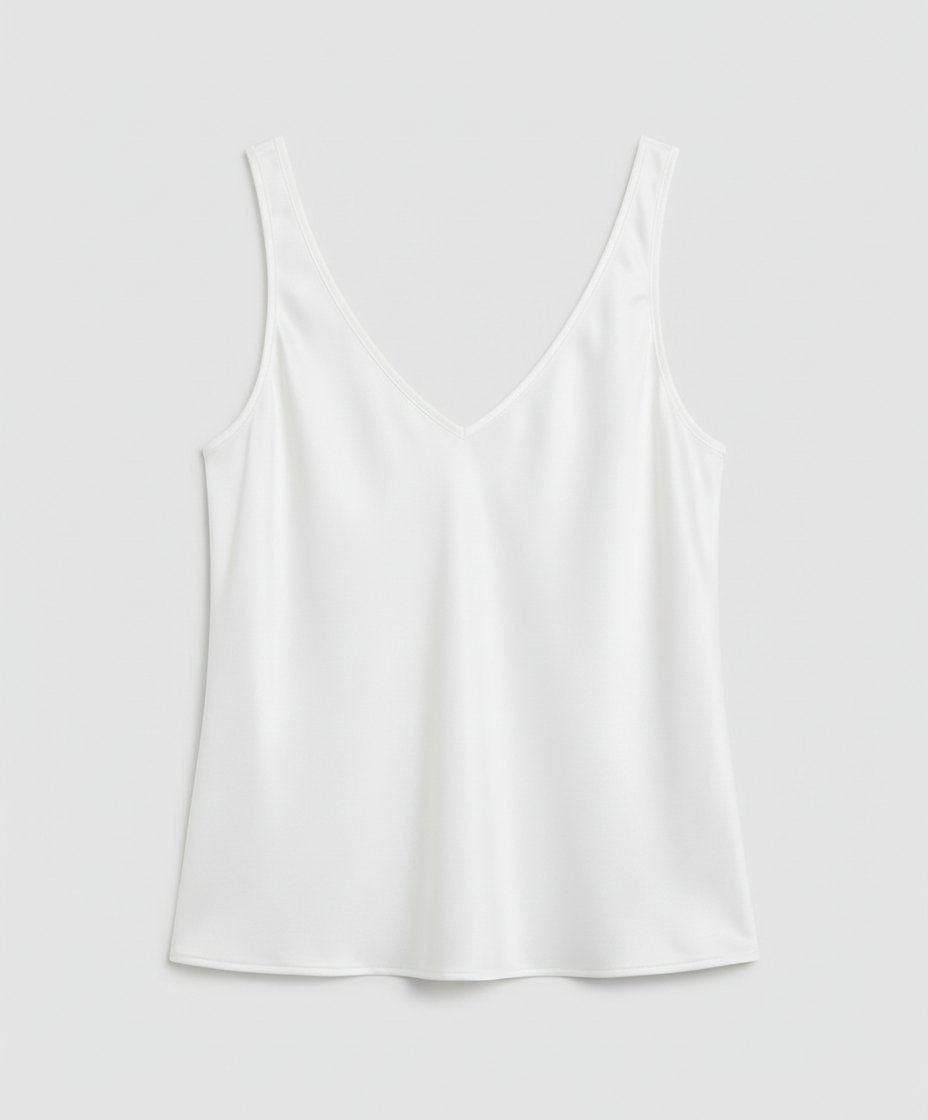 Damen Satin Camisole Top V-Ausschnitt Breite Träger - White