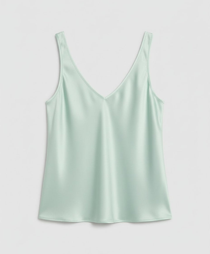 Damen Satin Camisole Top V-Ausschnitt Breite Träger - Light Green