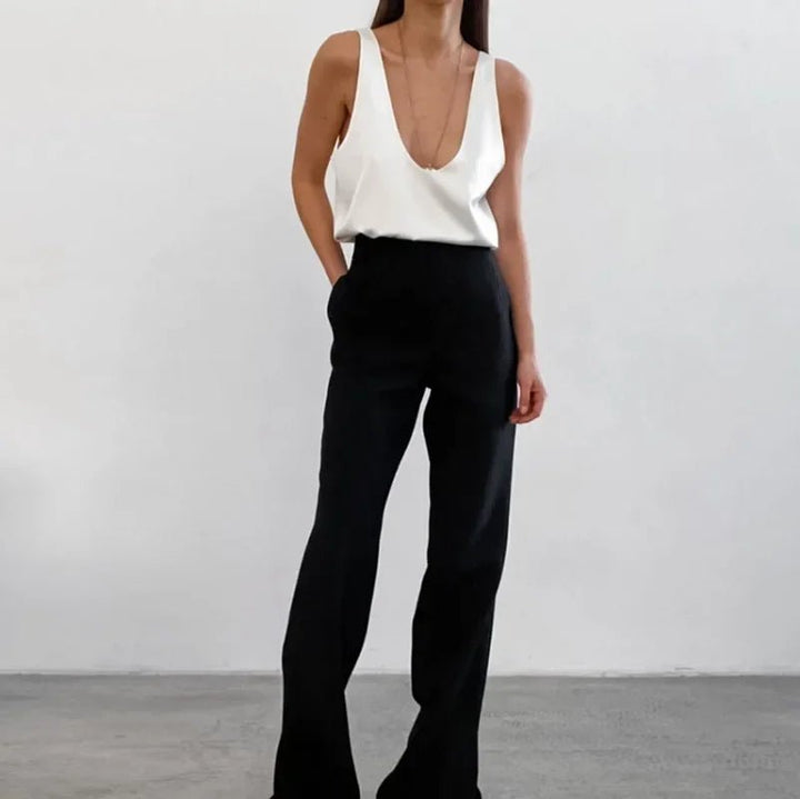 Damen Satin Tank Top Tief U-Ausschnitt Relaxed Fit