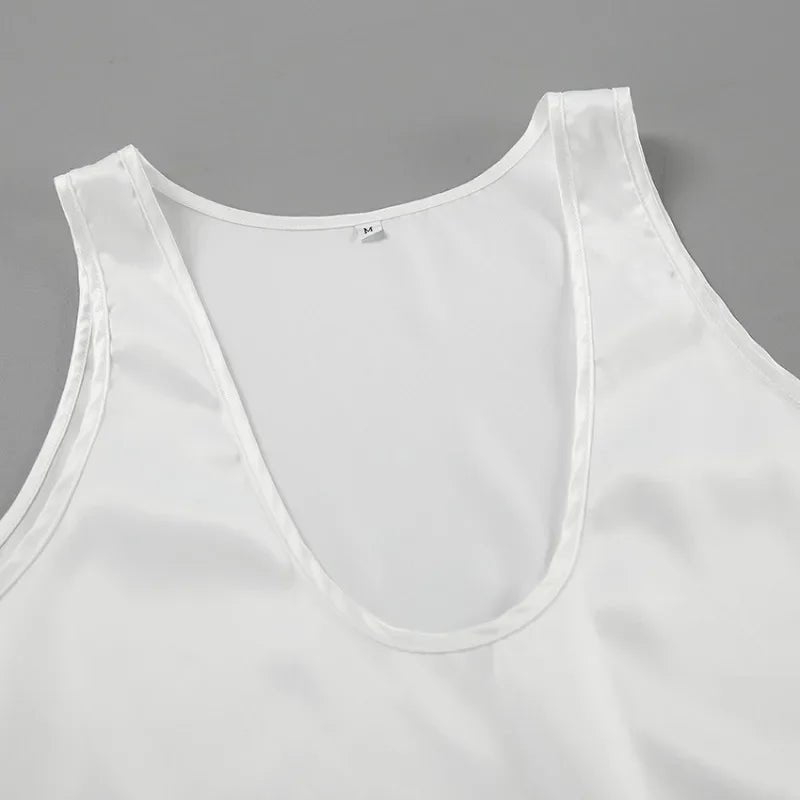 Damen Satin Tank Top Tief U-Ausschnitt Relaxed Fit