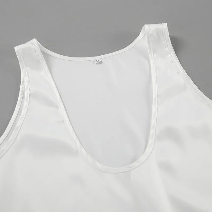 Damen Satin Tank Top Tief U-Ausschnitt Relaxed Fit