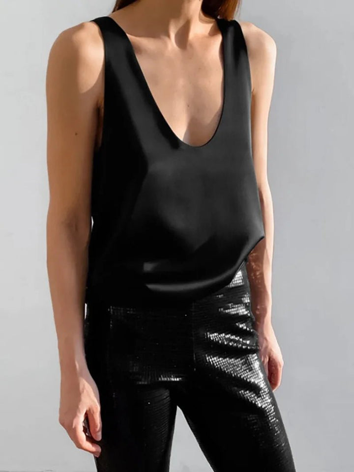 Damen Satin Tank Top Tief U-Ausschnitt Relaxed Fit