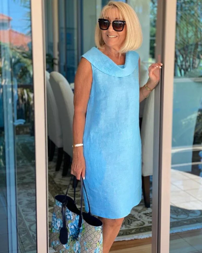 Damen Sommer Ärmellos Leichtes Kleid Weiter Ausschnitt - Sky Blue