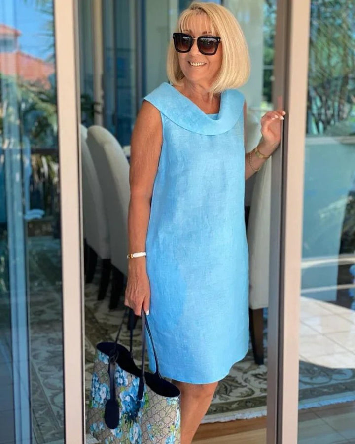 Damen Sommer Ärmellos Leichtes Kleid Weiter Ausschnitt - Sky Blue