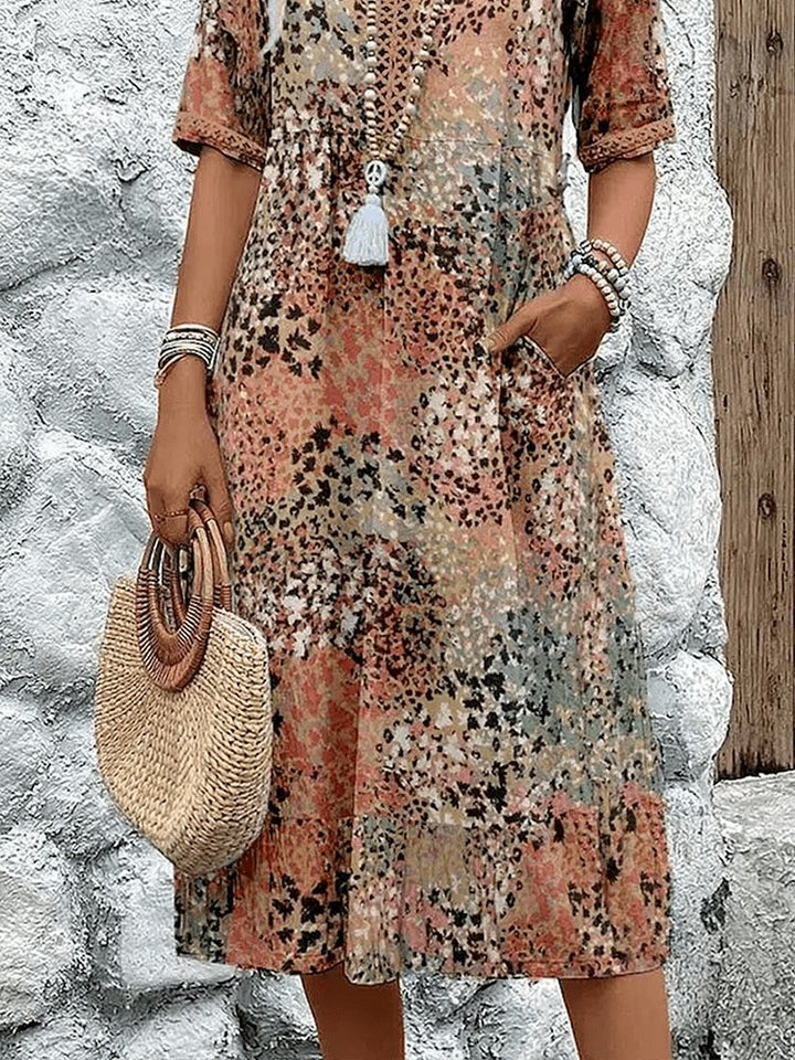 Damen Sommerkleid V-Ausschnitt Boho Stil Midi Länge