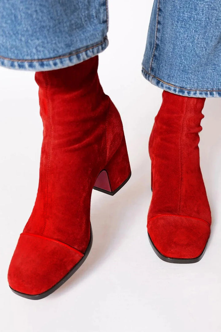 Damen Stiefeletten Blockabsatz Quadratische Zehenpartie