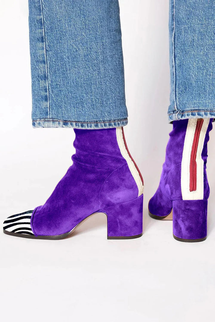 Damen Stiefeletten Blockabsatz Quadratische Zehenpartie - Purple