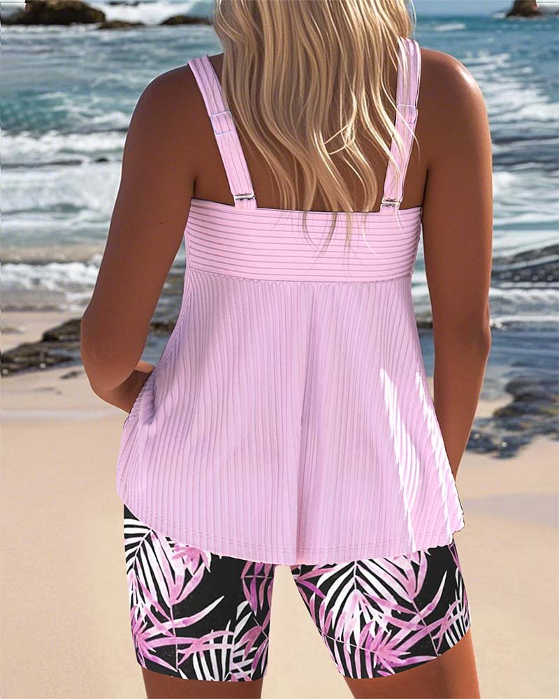 Damen Tankini Set Bauchformend Tropical Print