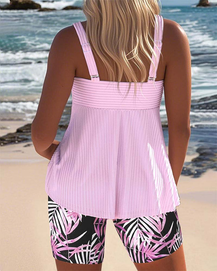 Damen Tankini Set Bauchformend Tropical Print