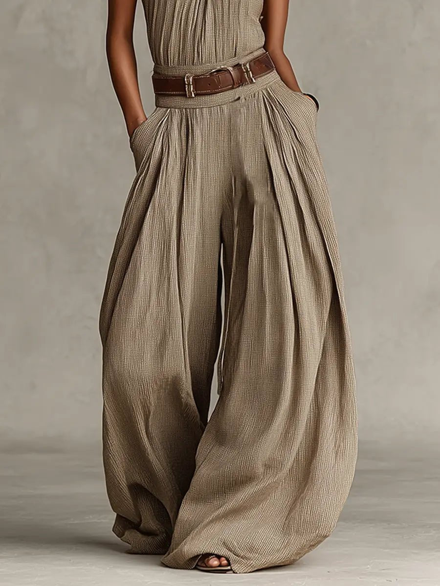 Damen Taupe Neckholder Weites-Bein Jumpsuit