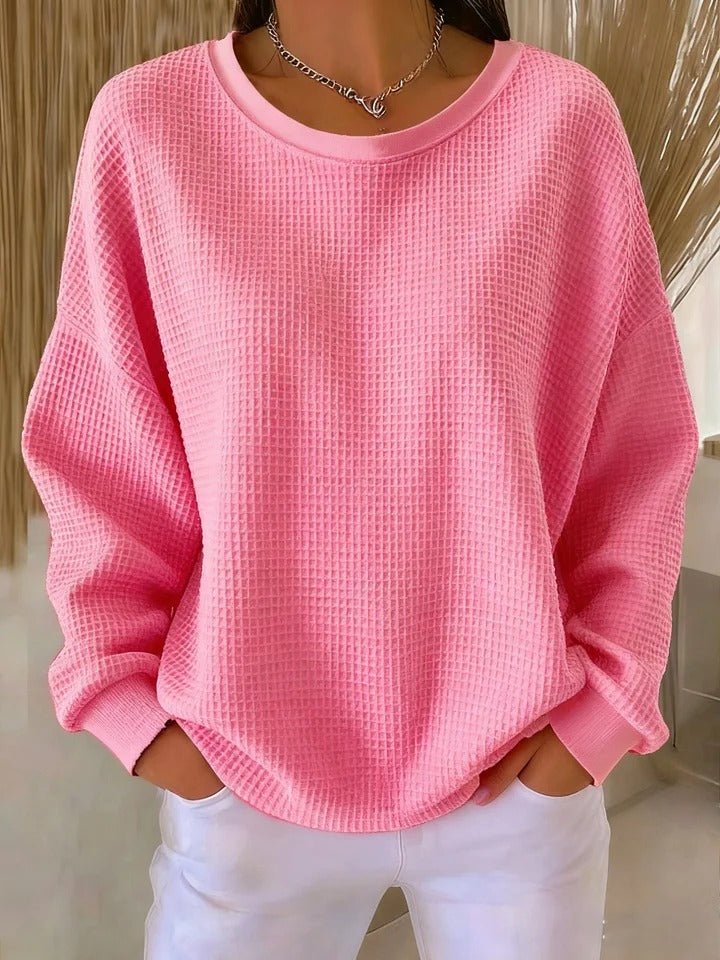 Damen Texturierter Oversized Strickpullover mit Rundhalsausschnitt - Pink
