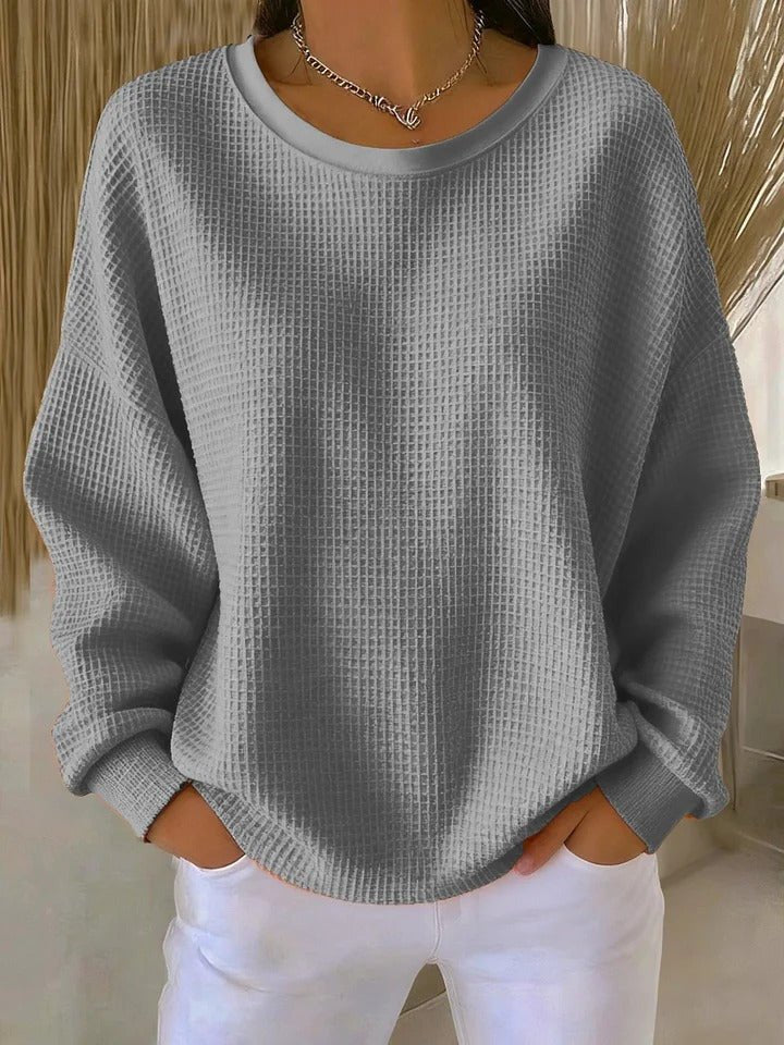 Damen Texturierter Oversized Strickpullover mit Rundhalsausschnitt - Grey