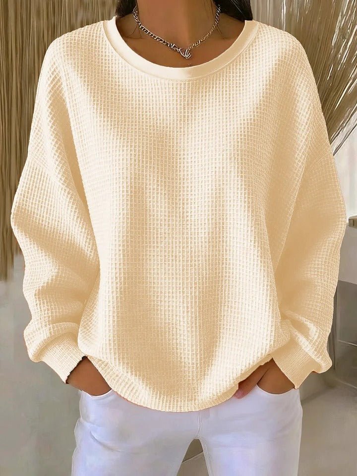 Damen Texturierter Oversized Strickpullover mit Rundhalsausschnitt - Apricot