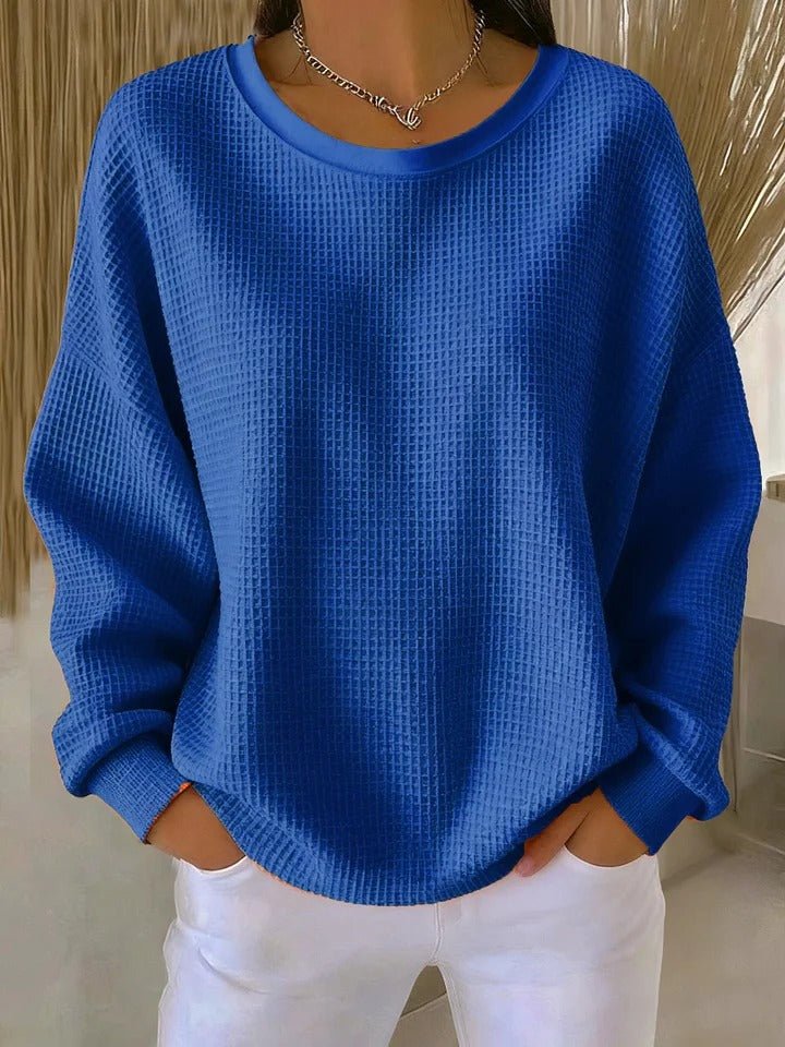 Damen Texturierter Oversized Strickpullover mit Rundhalsausschnitt - Blue