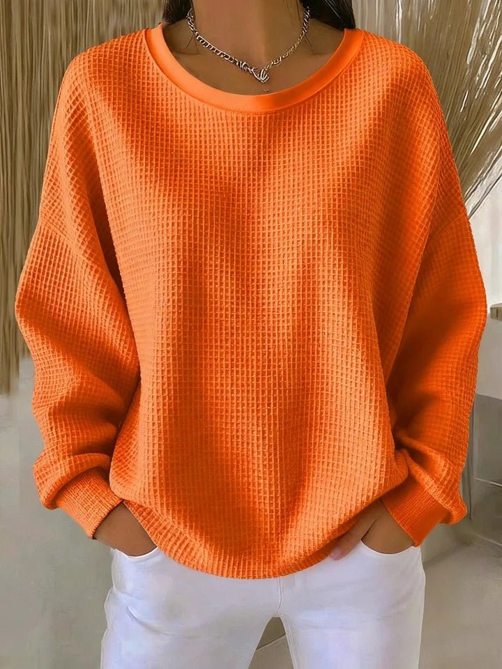 Damen Texturierter Oversized Strickpullover mit Rundhalsausschnitt - Orange