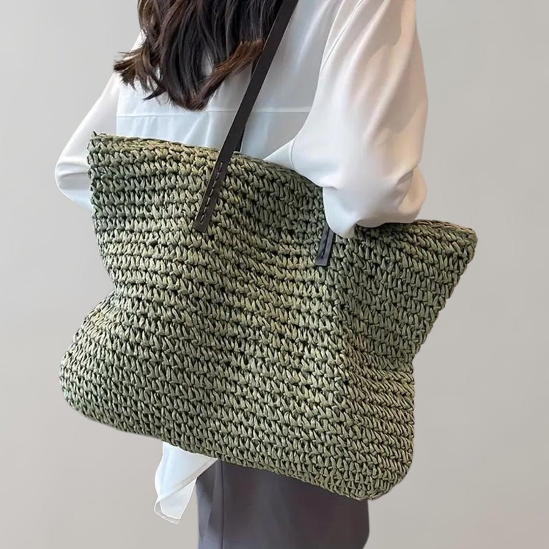 Damen Tote Bag große geflochtene Bohemian Strandtasche - Grün