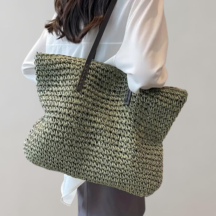 Damen Tote Bag große geflochtene Bohemian Strandtasche - Grün
