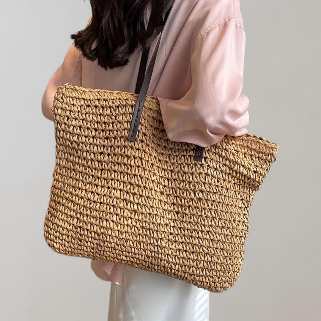 Damen Tote Bag große geflochtene Bohemian Strandtasche - Khaki