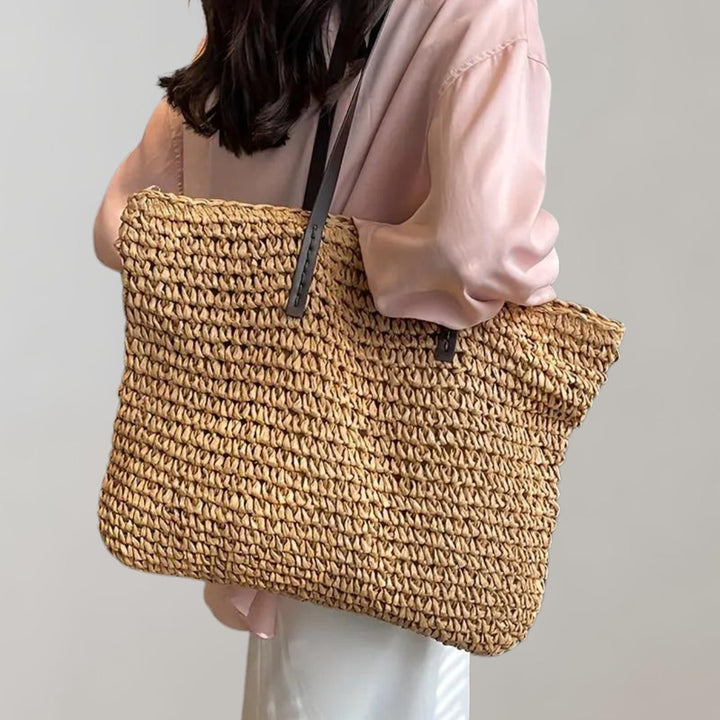 Damen Tote Bag große geflochtene Bohemian Strandtasche - Khaki