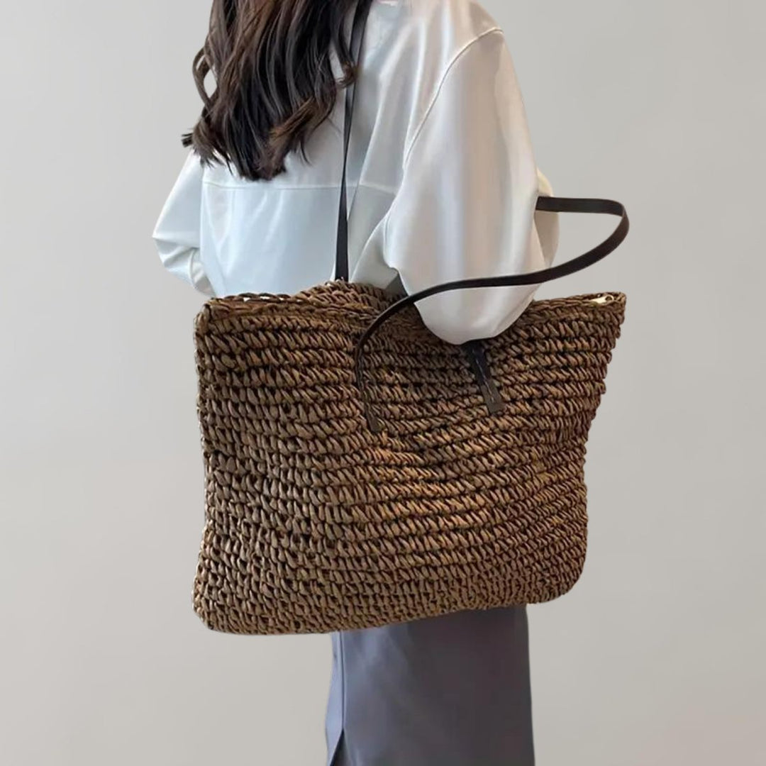 Damen Tote Bag große geflochtene Bohemian Strandtasche - Kaffee