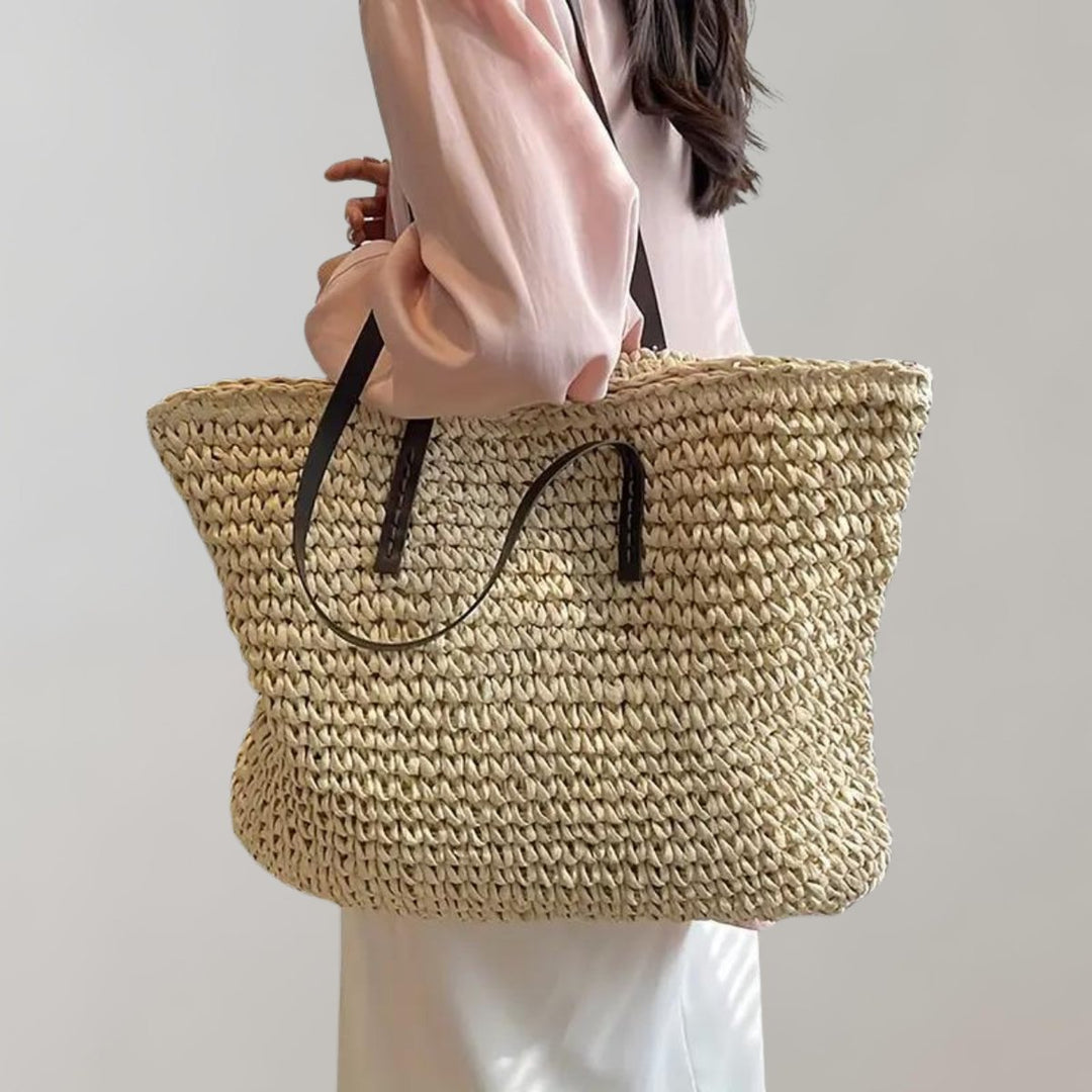 Damen Tote Bag große geflochtene Bohemian Strandtasche - Beige