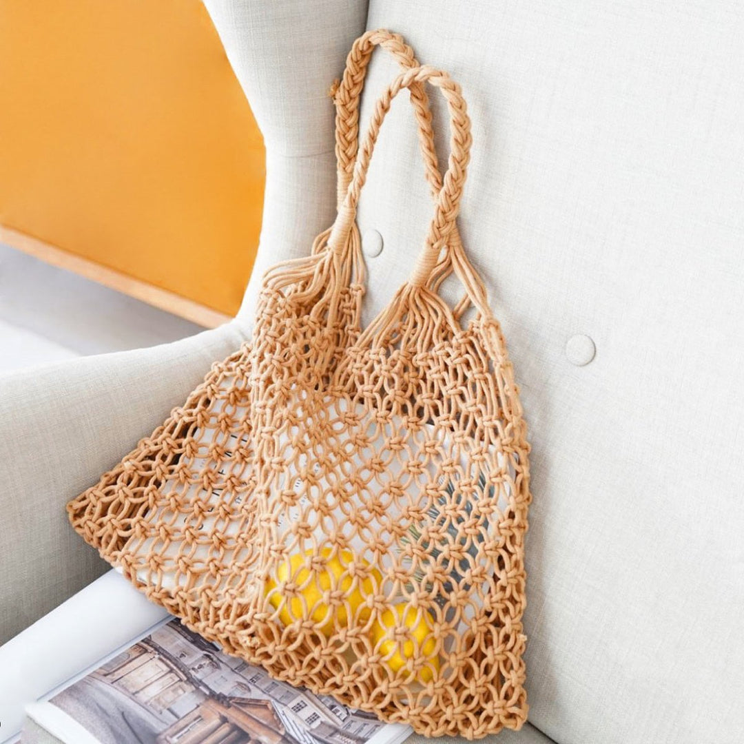 Damen Tote Bag Häkel-Einkaufstasche aus 100% Baumwolle Makramee