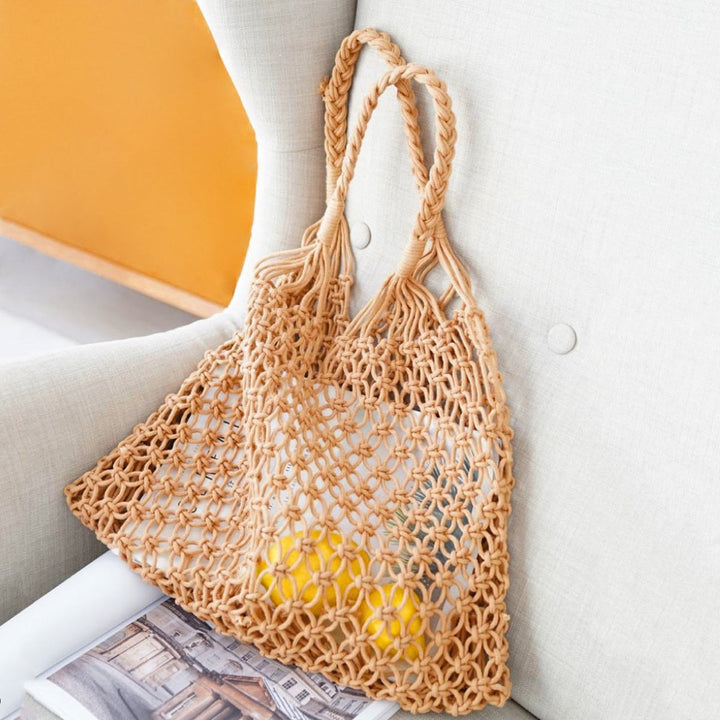 Damen Tote Bag Häkel-Einkaufstasche aus 100% Baumwolle Makramee