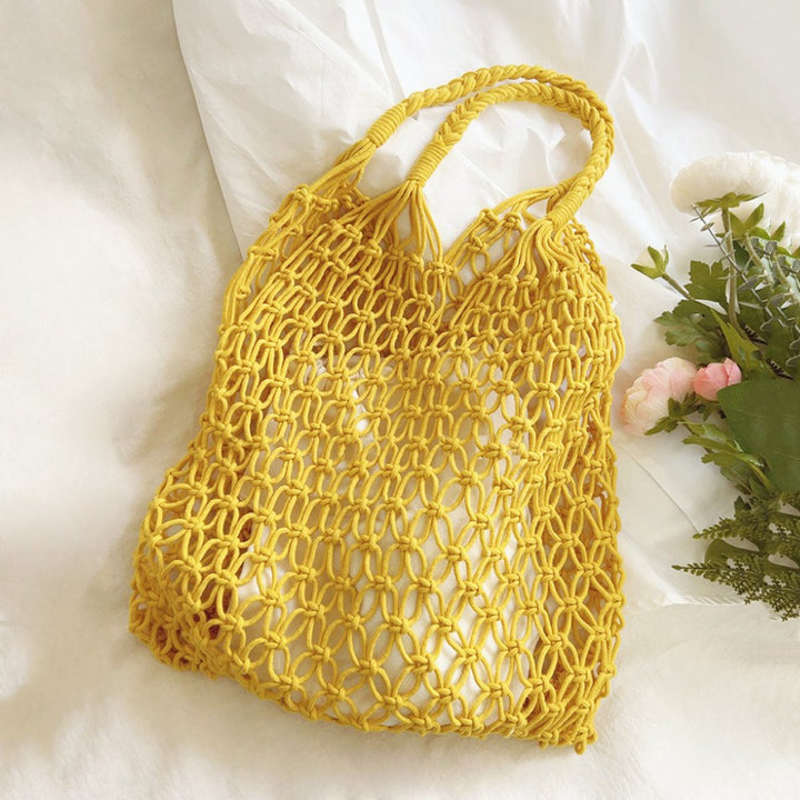 Damen Tote Bag Häkel-Einkaufstasche aus 100% Baumwolle Makramee