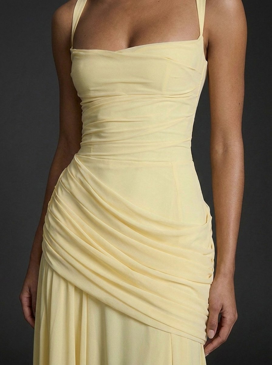 Damen Träger Gerafftes Maxi Hochzeitsgast Kleid