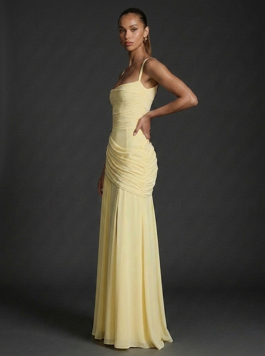 Damen Träger Gerafftes Maxi Hochzeitsgast Kleid