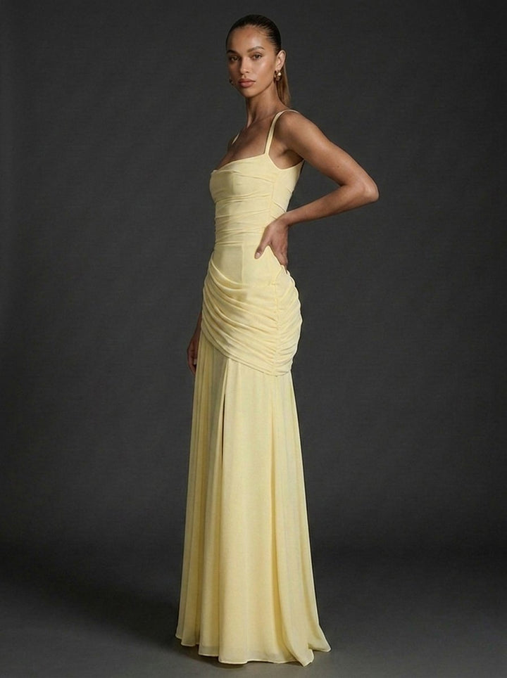 Damen Träger Gerafftes Maxi Hochzeitsgast Kleid