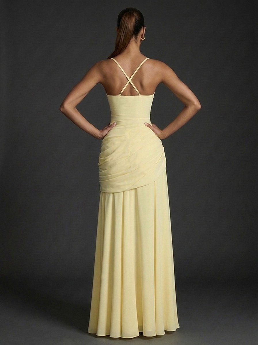 Damen Träger Gerafftes Maxi Hochzeitsgast Kleid