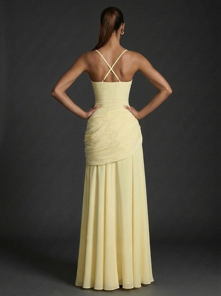 Damen Träger Gerafftes Maxi Hochzeitsgast Kleid