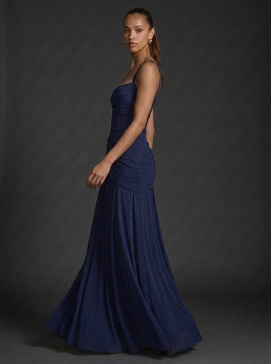 Damen Träger Gerafftes Maxi Hochzeitsgast Kleid